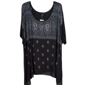 BLEU Black Print Flowy Top Stretch Womens 3X NWT